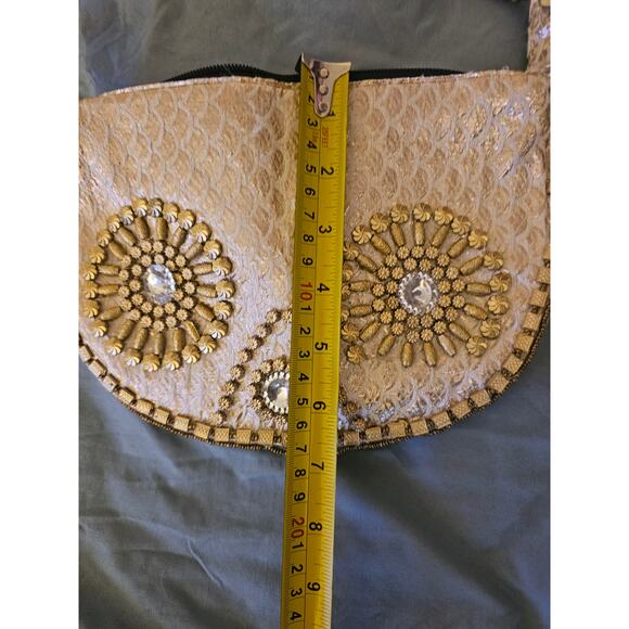 Handcrafted Artisan Gold Beaded Evening Clutch Wristlet Boho Bridal Purse Bag - Picture 7 of 9